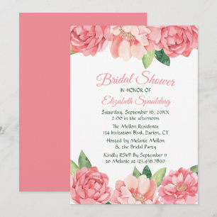 Floral Bridal Shower Pink Roses Peonies Flowers Invitation