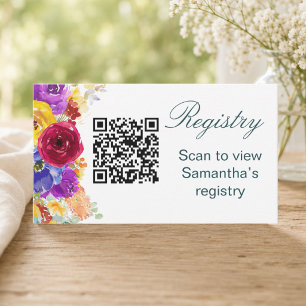 Floral Bridal Shower QR Code Registry Enclosure Card