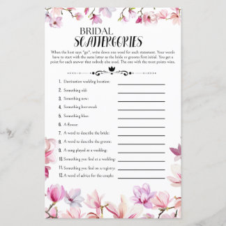 Floral Bridal Shower Scattergories Game