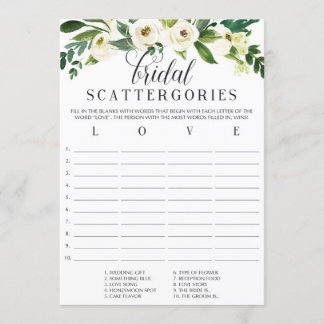 Floral Bridal Shower Scattergories Game Invitation