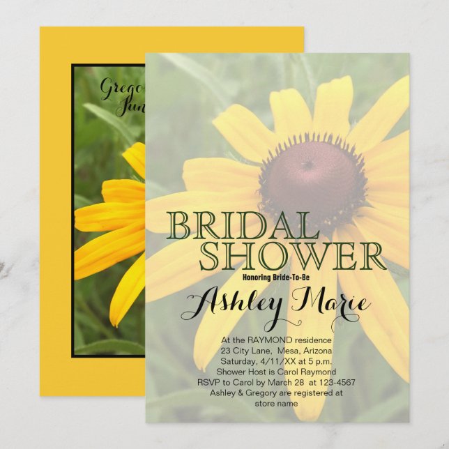 Floral Bridal Shower Single Rudbeckia Photo Custom Invitation (Front/Back)