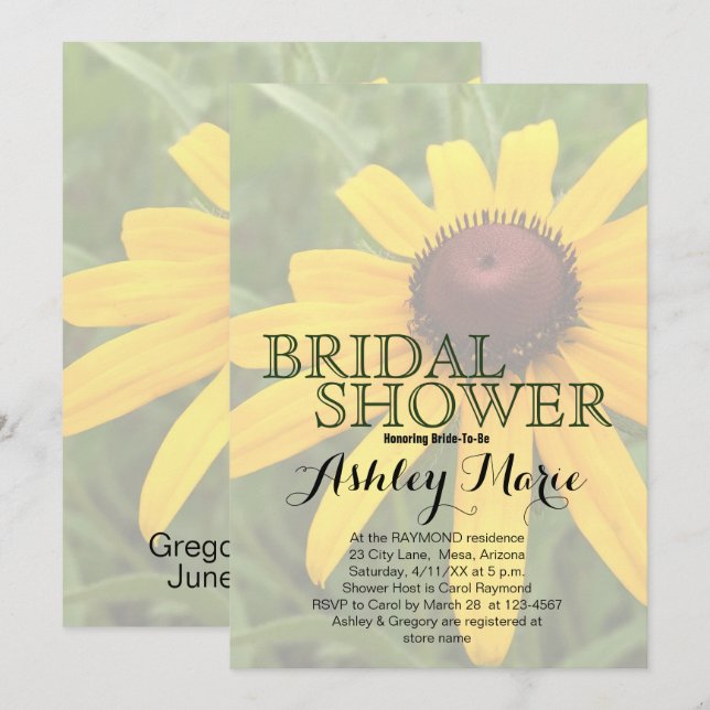 Floral Bridal Shower | Single Rudbeckia Photograph Invitation (Front/Back)