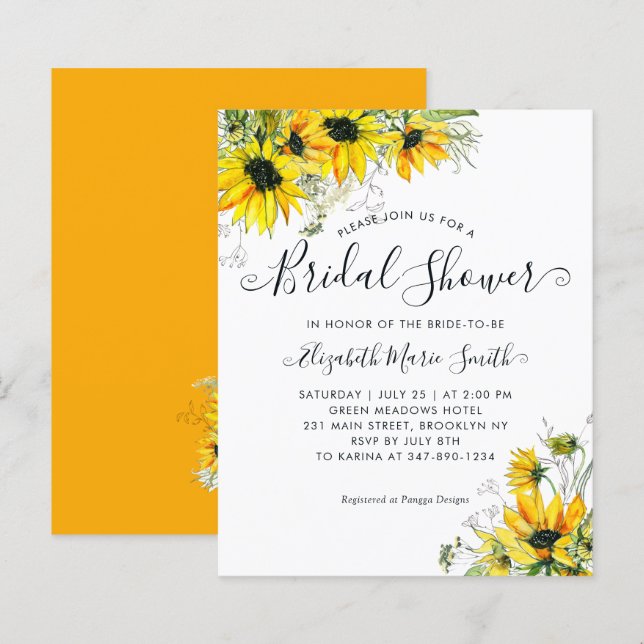 Floral Bridal Shower Sunflower Yellow Invitation (Front/Back)