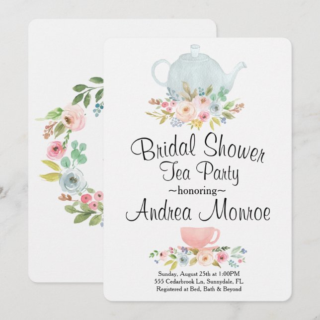 Floral Bridal Shower Tea Party Custom Invitation (Front/Back)