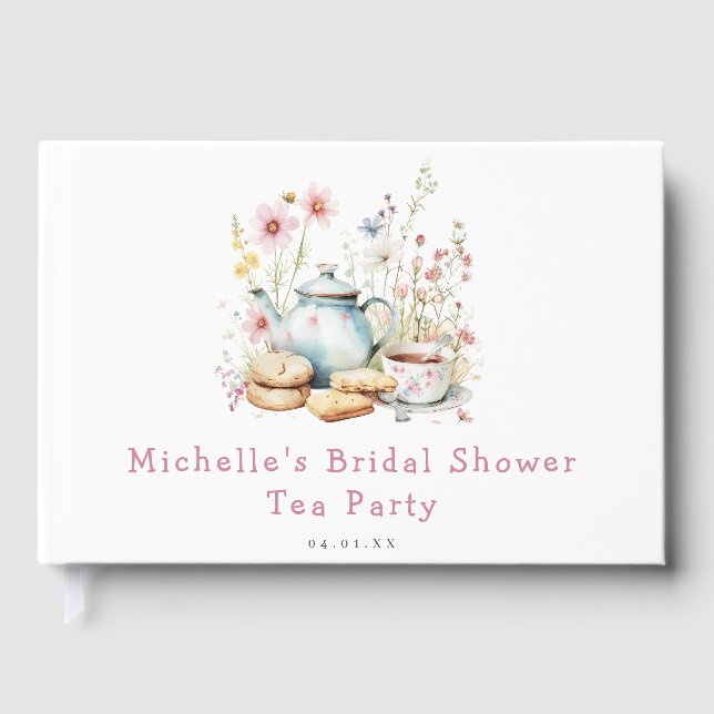 Floral Bridal Shower Tea Party Guest Book (Front)