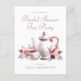 Floral Bridal Shower Tea Party Invitation Postcard