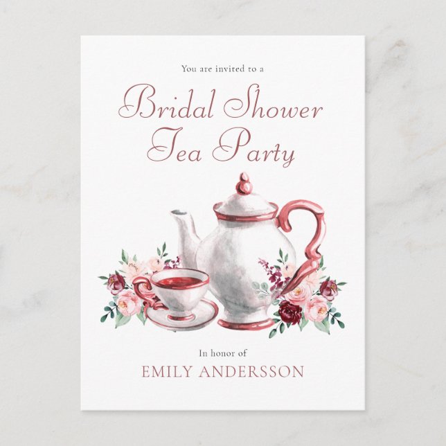 Floral Bridal Shower Tea Party Invitation Postcard (Front)