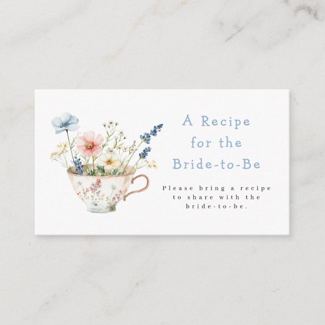 Floral Bridal Shower Tea Party Recipe Request Enclosure Card (Front)