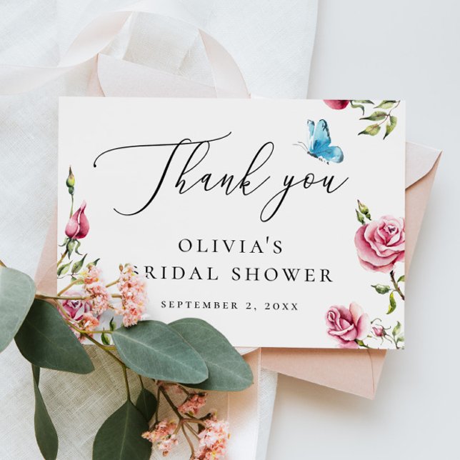 Floral Bridal Shower Tea Party | Romantic Roses Thank You Card (Creator Uploaded)