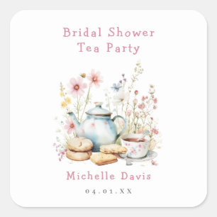 Floral Bridal Shower Tea Party Square Sticker