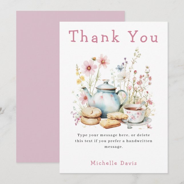 Floral Bridal Shower Tea Party Thank You Card (Front/Back)