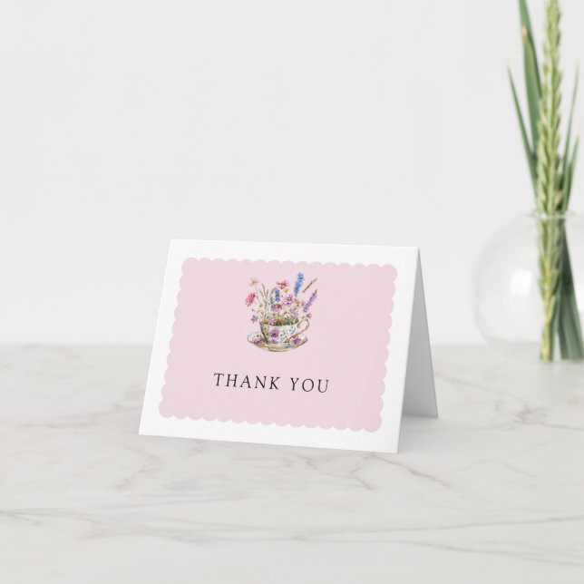 Floral Bridal Shower Tea Party Thank You Card (Front)