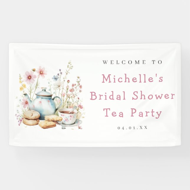 Floral Bridal Shower Tea Party Welcome Banner (Horizontal)