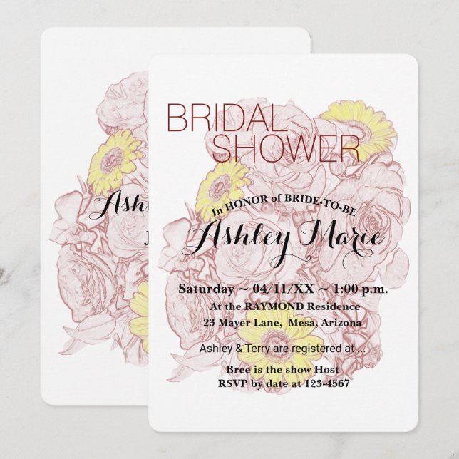 Floral Bridal Shower Terra Cotta Bouquet Outline Invitation (Front/Back)