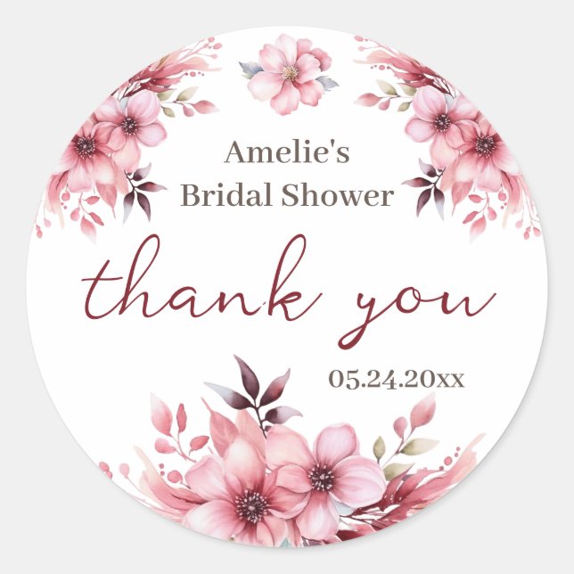 Floral Bridal Shower Thank You Classic Round Sticker (Front)