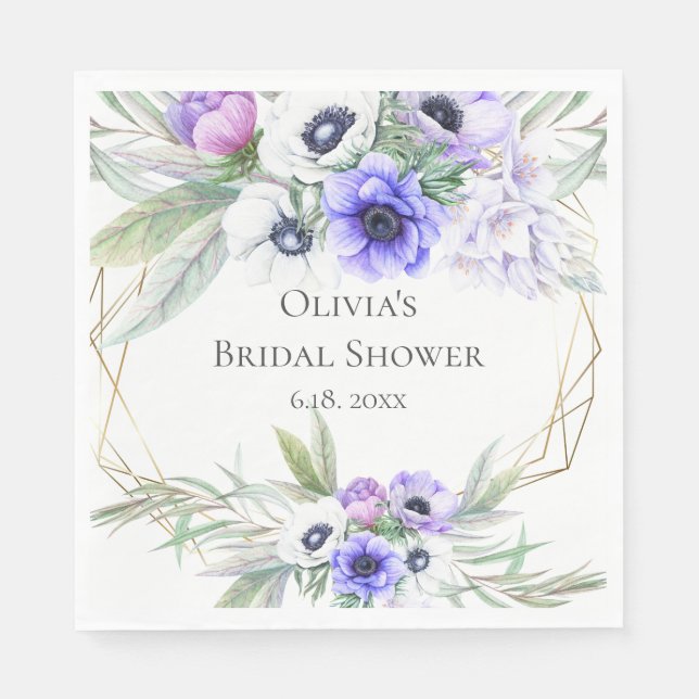 Floral Bridal Shower Violet Anemone Floral Napkin (Front)