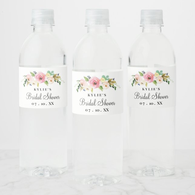 Floral Bridal Shower Water Bottle Label, Custom  Water Bottle Label (Bottles)