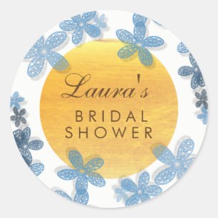 Floral Bridal Shower Watercolor Blue Classic Round Sticker
