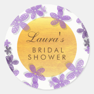Floral Bridal Shower Watercolor Lavender Violet Classic Round Sticker