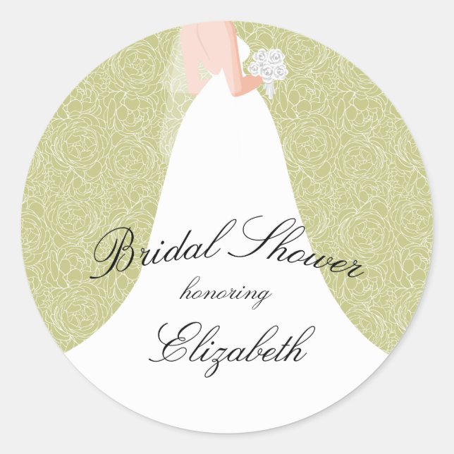 Floral Bridal Shower Wedding Gown Classic Round Sticker (Front)