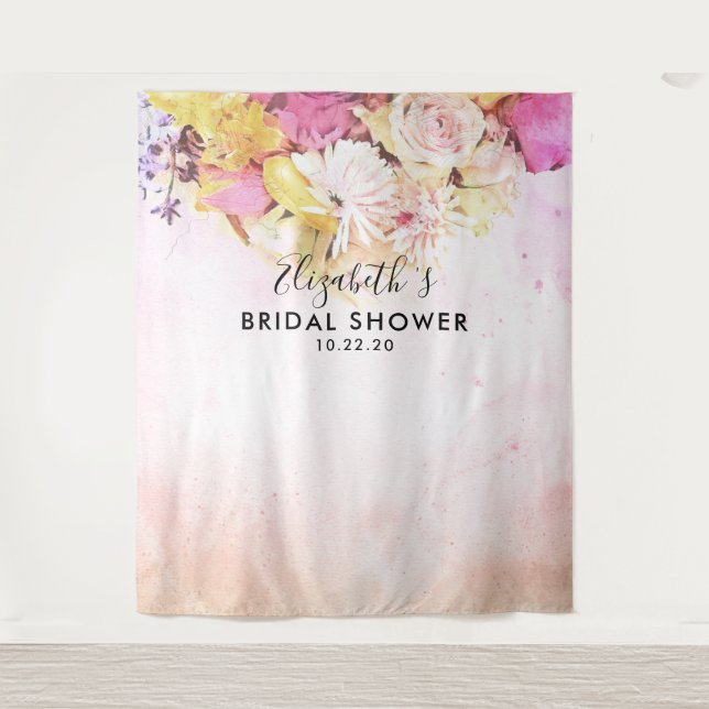 Floral Bridal Shower Wedding Photo Booth Backdrop Tapestry (Front)