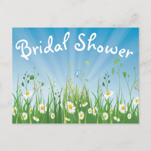 Floral Bridal Shower White Daisy Blue Invitation Postcard