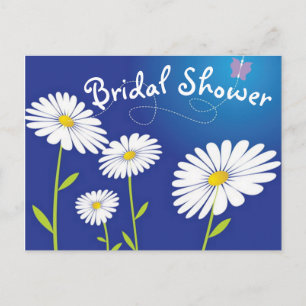 Floral Bridal Shower White Daisy Flower Blue Invitation Postcard