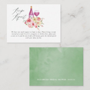 Floral Bridal Shower Wine Tasting Recipe Request Enclosure Card