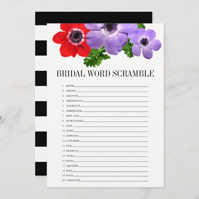 Floral Bridal Shower Word Scramble Game Card (Front/Back)