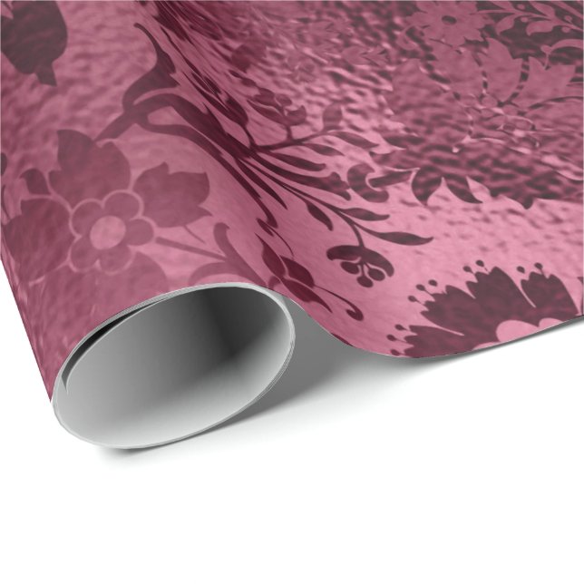 Floral Bridal Wedding Birthday Glitter Burgundy Wrapping Paper (Roll Corner)