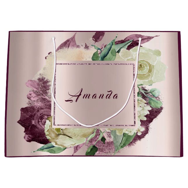 Floral Bridal Wedding Birthday Roses Marsala Blush Large Gift Bag (Front)