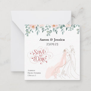 Floral Bride and Groom Illustration Save the Date Card