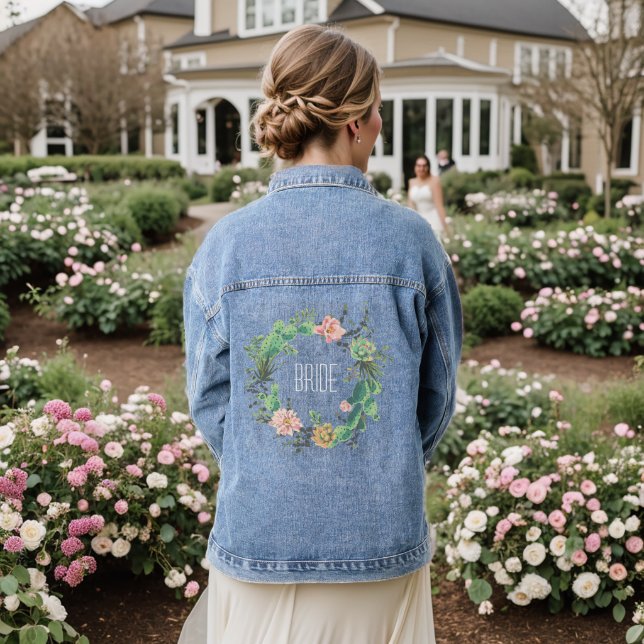 Floral Bride Boho Botanical Wedding Denim Jacket (Wedding Back)