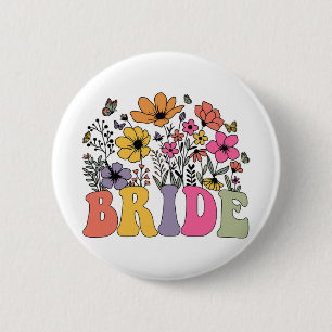 Floral Bride Bridesmaid Wildflowers Groovy Bachelo 6 Cm Round Badge