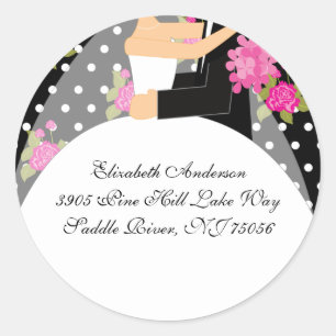 Floral Bride & Groom Address Sticker Pink