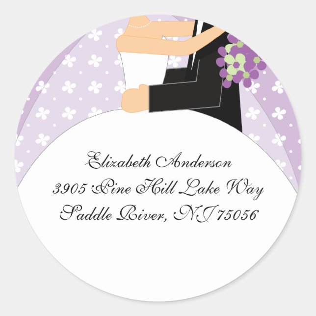Floral Bride & Groom Address Sticker Purple (Front)