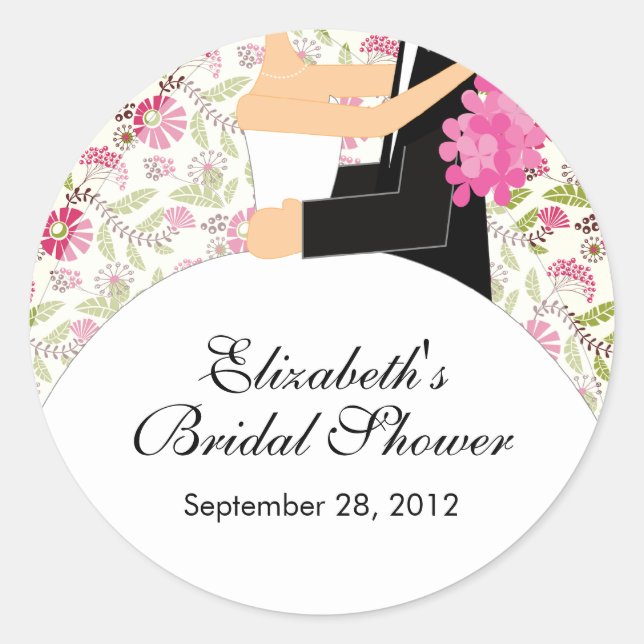 Floral Bride Groom Bridal Shower Sticker Pink (Front)