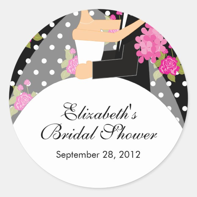 Floral Bride Groom Bridal Shower Sticker Pink (Front)