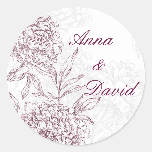 Floral Bride Groom Wedding Seal Sticker Wine Red (Front)