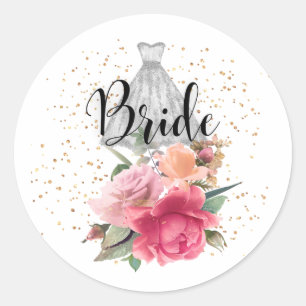 Floral Bride Sticker With Glitter Dress