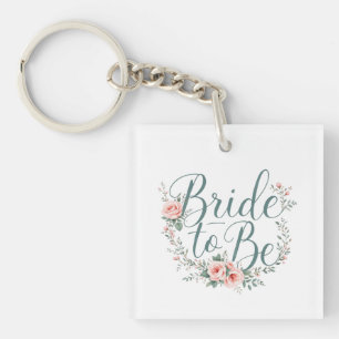 Floral Bride to Be Paper Plates, Blush Pink Roses Key Ring