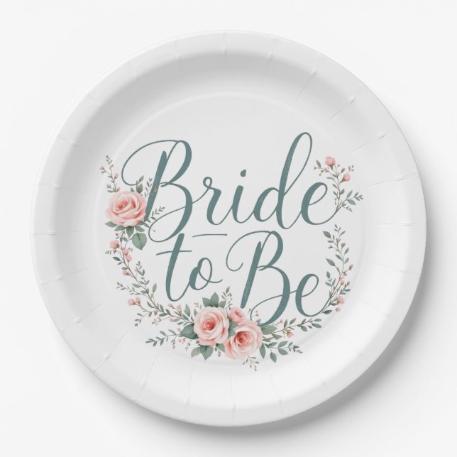 Floral Bride to Be Paper Plates, Blush Pink Roses  Paper Plate (Front)
