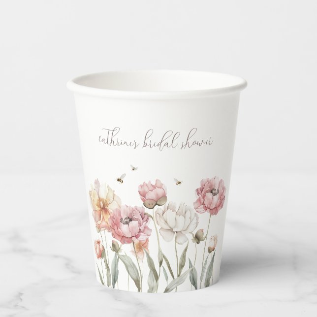 Floral Bride to Bee Bridal Shower Paper Cups (Front)