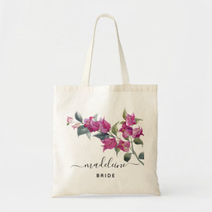 Floral Bride Wedding Tote Bag with Pink Flowers