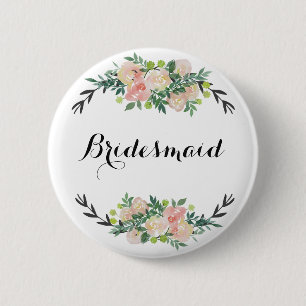 floral bridesmaid 6 cm round badge