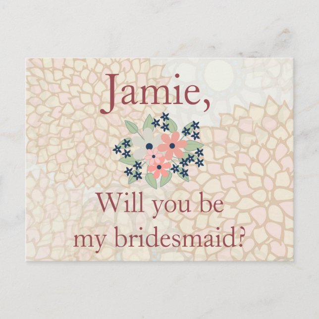Floral Bridesmaid Invitation Postcard (Front)