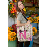 Floral Bridesmaid Keepsake Tote Bag, personalised<br><div class="desc">Pretty rustic pink floral wooden plank Tote Bag
Personalised on both sides with your name and initial.</div>