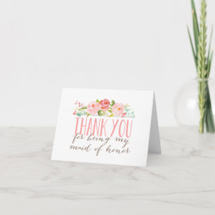 Floral Bridesmaid Maid of Honour Thank You Folded Card