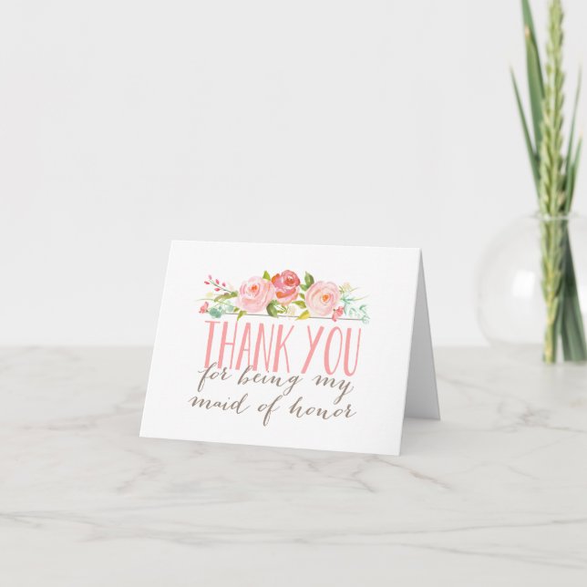Floral Bridesmaid Maid of Honour Thank You Folded Card (Front)