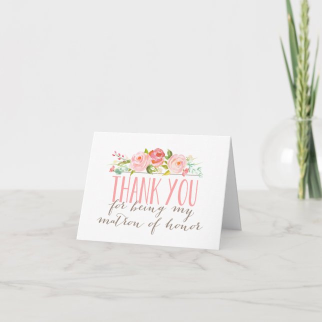 Floral Bridesmaid Matron of Honour Thank You Folde Card (Front)
